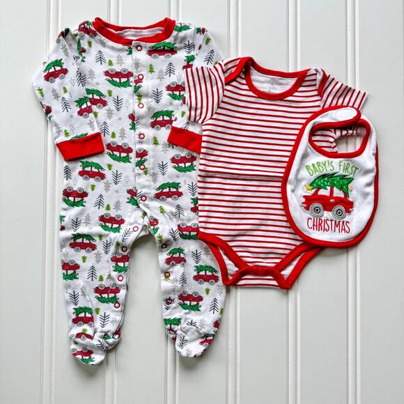 Baby Starters Other - 4/$10 - Baby Starters Christmas Cotton Baby Footie, Onesie Bodysuit, & Bib Set |